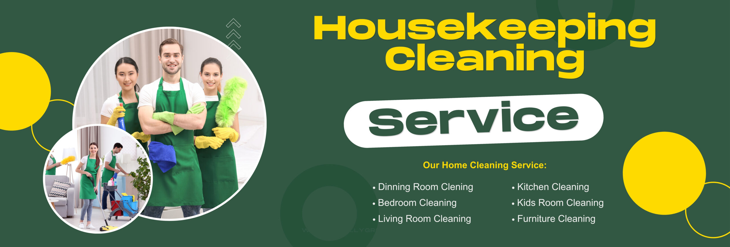 Green And Yellow Home Cleaning Medium Banner
